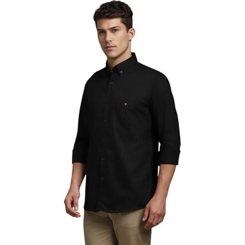 Louis Philippe Men's Cotton Solid Slim Fit Shirt (Lysfcslb900766_Black, 39
