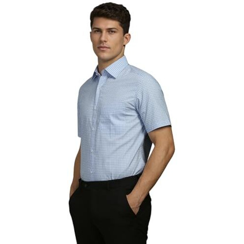 Louis Philippe Men's Checkered Classic Fit Shirt (Lpshmclp266295_Blue