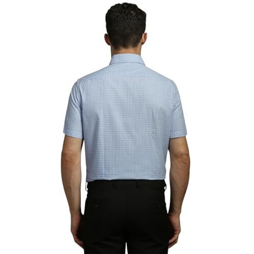 Louis Philippe Men's Checkered Classic Fit Shirt (Lpshmclp266295_Blue