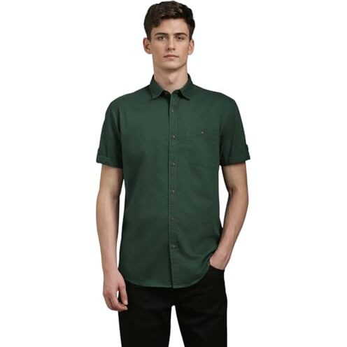 Louis Philippe Men's Solid Slim Fit Shirt (Lrshnslpl63572_Olive
