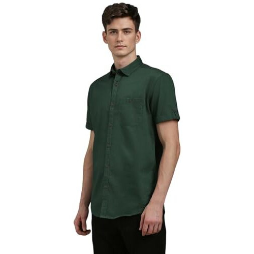 Louis Philippe Men's Solid Slim Fit Shirt (Lrshnslpl63572_Olive
