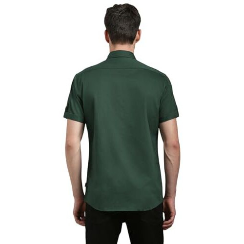 Louis Philippe Men's Solid Slim Fit Shirt (Lrshnslpl63572_Olive