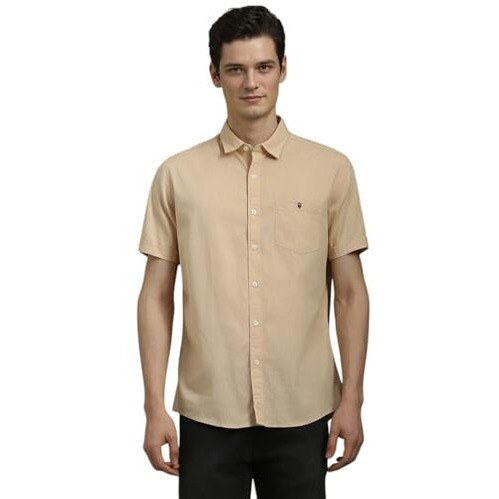 Louis Philippe Men's Slim Fit Shirt (Lrshnslbd80382_Beige