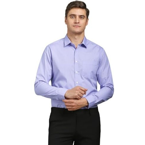 Louis Philippe Men's Striped Regular Fit Shirt (Lpsfmslpb20365_Blue