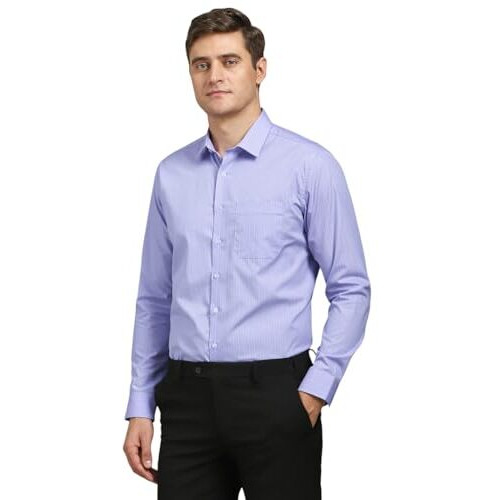 Louis Philippe Men's Striped Regular Fit Shirt (Lpsfmslpb20365_Blue