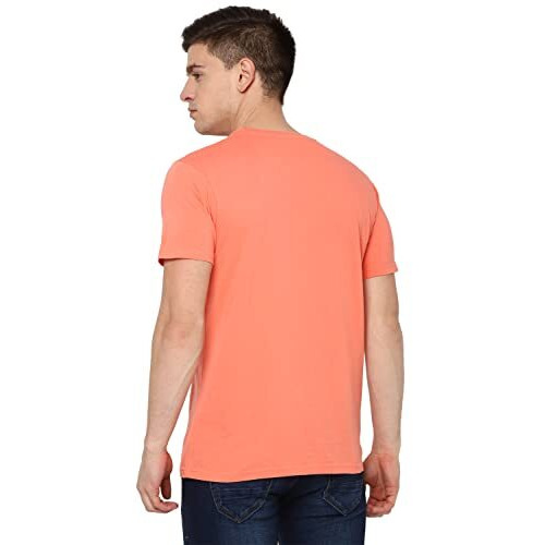 Allen Solly Cotton Men's Solid Regular Fit T-Shirt (Askcqrgf726668_Peach L)