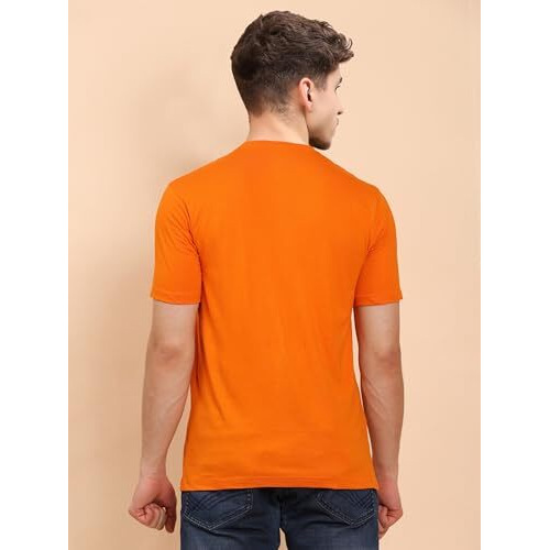 Enciger Men's Regular Fit Plain T-Shirt | Soft Cotton Crew Neck Casual T-Shirt For Men | Half Sleeve Solid Tee (Orange, Large)