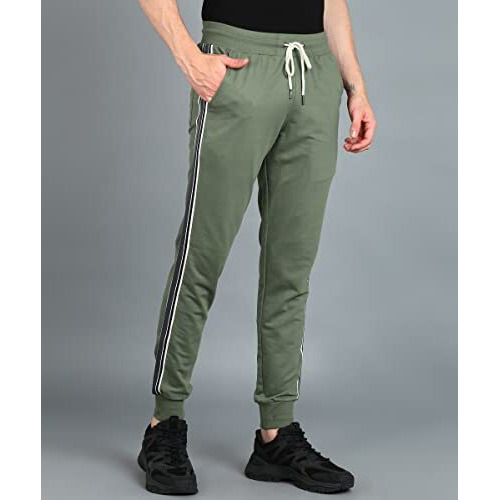 Alan Jones Clothing Men's Tape Cotton Joggers Track Pant (Olive_L)