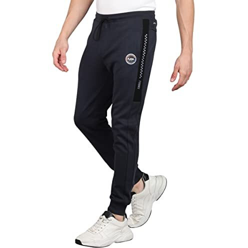 Alan Jones Clothing Men's Side Panel Detail Cotton Mid Rise Joggers Track Pant (Dark Grey_2Xl)