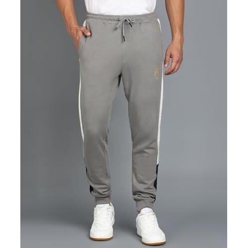 Alan Jones Clothing Men's Solid Joggers With Contrast Panel Joggers Mid Rise Track Pant (Grey_Medium)