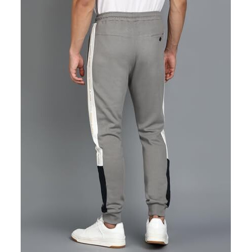 Alan Jones Clothing Men's Solid Joggers With Contrast Panel Joggers Mid Rise Track Pant (Grey_Medium)