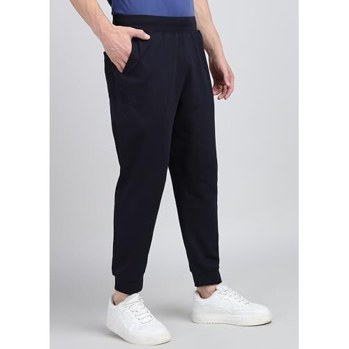 Alan Jones Clothing Men Solid Regular Fit Joggers Track Pants (Navy_L)