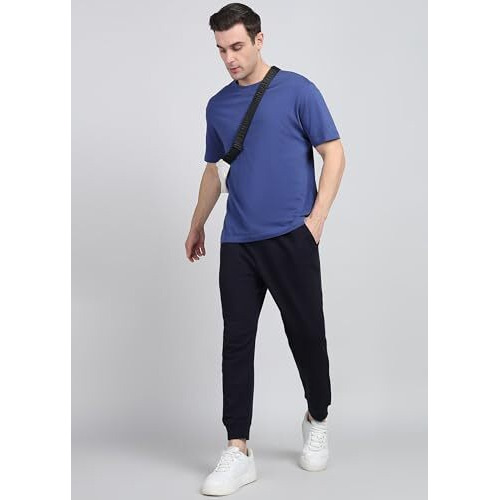 Alan Jones Clothing Men Solid Regular Fit Joggers Track Pants (Navy_L)