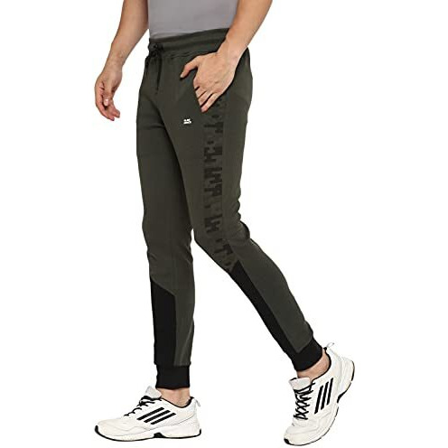 Alan Jones Clothing Men's Cotton Slim Fit Color Block Joggers Track Pants (Jog21-P106_Olive_2Xl)