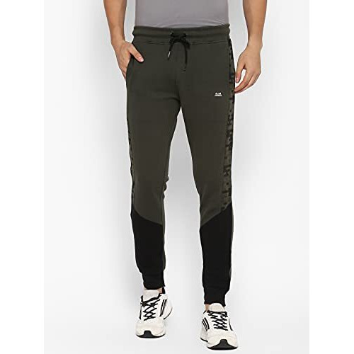 Alan Jones Clothing Men's Cotton Slim Fit Color Block Joggers Track Pants (Jog21-P106_Olive_2Xl)