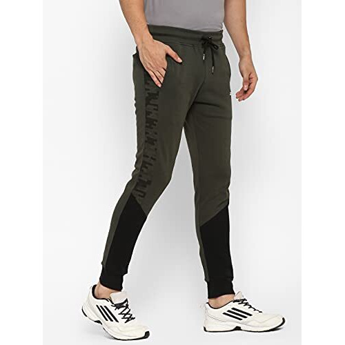 Alan Jones Clothing Men's Cotton Slim Fit Color Block Joggers Track Pants (Jog21-P106_Olive_2Xl)