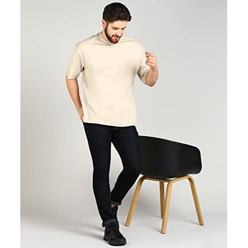 Alan Jones Clothing Men's Solid Cotton Oversized T-Shirt (Sand_M)