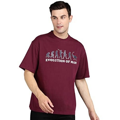 Alan Jones Clothing Men's Printed Premium Heavy Gauge Cotton Oversized T-Shirt (Burgundy_L)