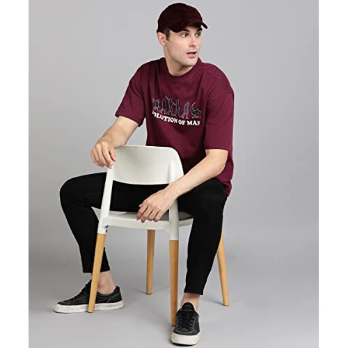 Alan Jones Clothing Men's Printed Premium Heavy Gauge Cotton Oversized T-Shirt (Burgundy_L)