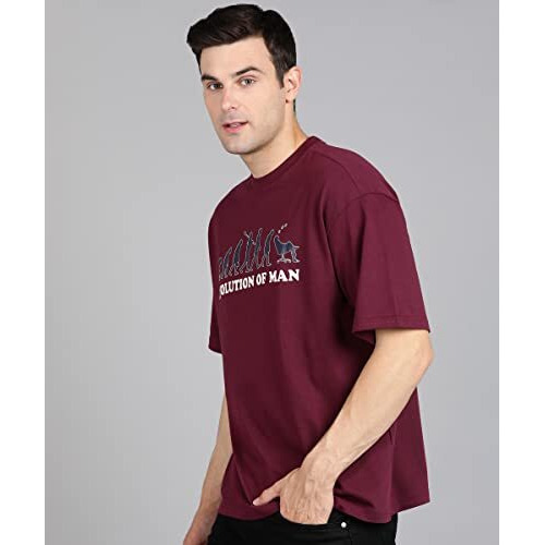 Alan Jones Clothing Men's Printed Premium Heavy Gauge Cotton Oversized T-Shirt (Burgundy_L)