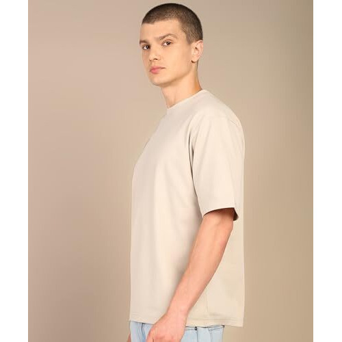 Alan Jones Clothing Crew Neck Half Sleeve Oversized T-Shirt For Men (Light Grey_L)