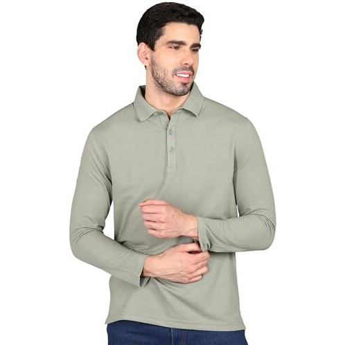 Alan Jones Clothing Men's Solid Full Sleeves Polo Regular Fit T-Shirt (M_Pista)