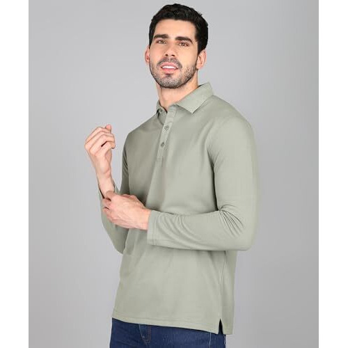 Alan Jones Clothing Men's Solid Full Sleeves Polo Regular Fit T-Shirt (M_Pista)
