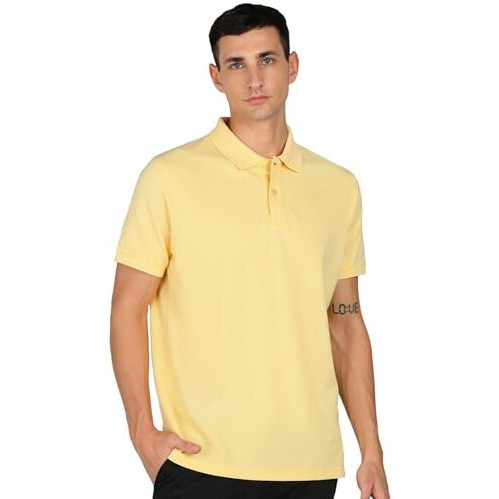Alan Jones Clothing Solid Men's Polo Neck T-Shirt (Soft Yellow_2Xl)