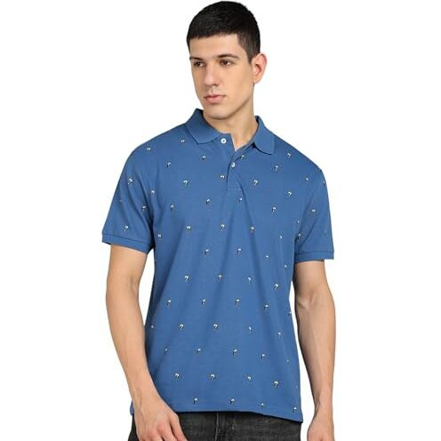 Alan Jones Clothing Pure Cotton Printed Men's Polo T-Shirt (Steel Blue_2Xl)