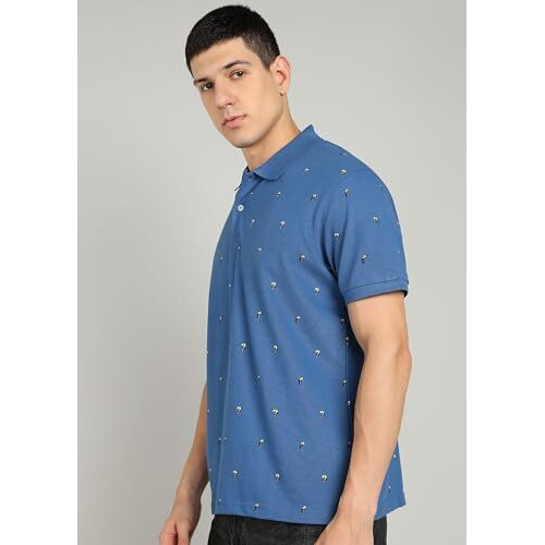 Alan Jones Clothing Pure Cotton Printed Men's Polo T-Shirt (Steel Blue_2Xl)