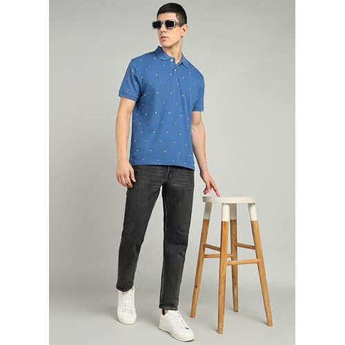 Alan Jones Clothing Pure Cotton Printed Men's Polo T-Shirt (Steel Blue_2Xl)