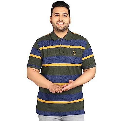 Alan Jones Clothing Striped Polo Collar Regular Fit T-Shirt For Plus Size Men (Dark Green_2Xl)