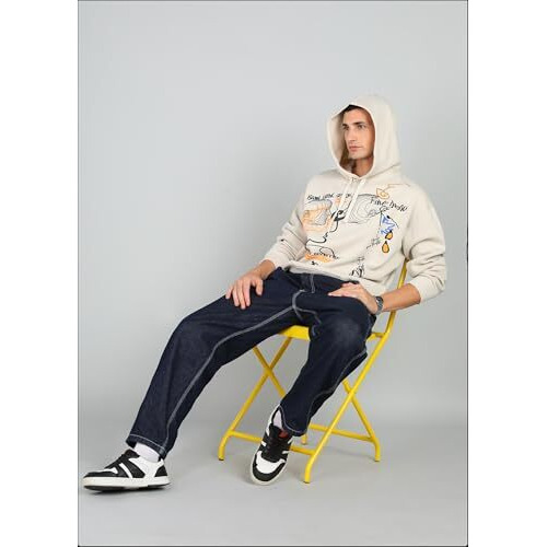 Alan Jones Clothing Abstract Print Men's Oversize Cotton Blend Classic Fit Hoodies (Off White_Large)