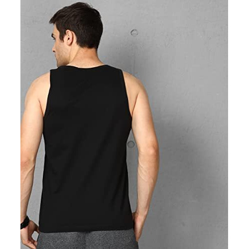 Alan Jones Clothing Men's Cotton Colorblocked Sleeveless T-Shirt (Black_M)