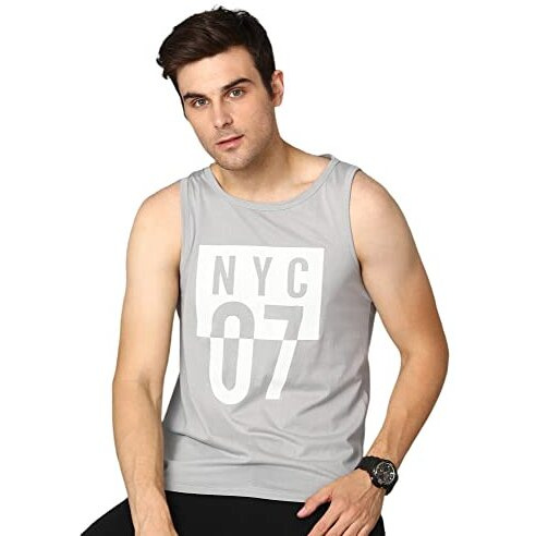 Alan Jones Clothing Men's Cotton Sleeveless Regular Fit T-Shirt (Xl_Grey)