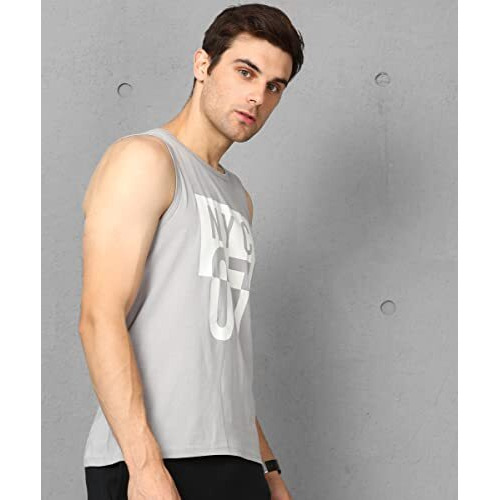 Alan Jones Clothing Men's Cotton Sleeveless Regular Fit T-Shirt (Xl_Grey)