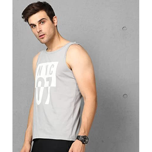 Alan Jones Clothing Men's Cotton Sleeveless Regular Fit T-Shirt (Xl_Grey)