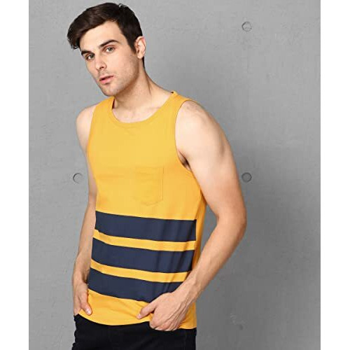 Alan Jones Clothing Men's Cotton Sleeveless Regular Fit T-Shirt (M_Gold)