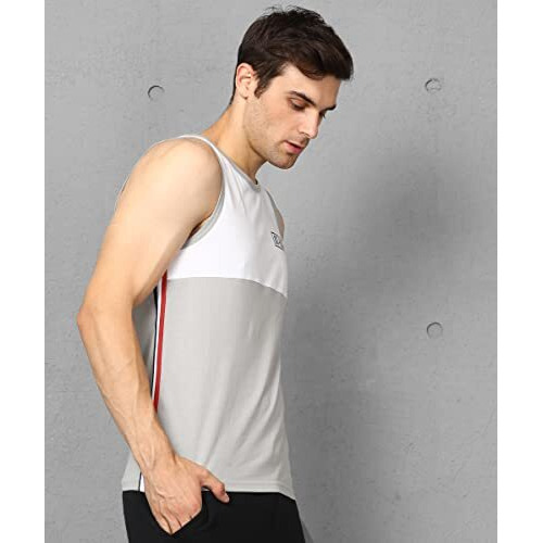 Alan Jones Clothing Men's Cotton Colorblocked Sleeveless Regular Fit T-Shirt (M_White, Grey)