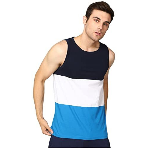 Alan Jones Clothing Men's Cotton Colorblocked Sleeveless T-Shirt (Multicolor_M)