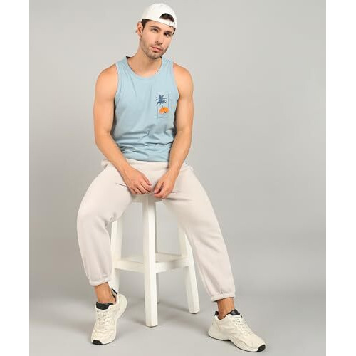 Alan Jones Clothing Men's Cotton Sleeveless Regular Fit T-Shirt (Medium_Powder Blue)