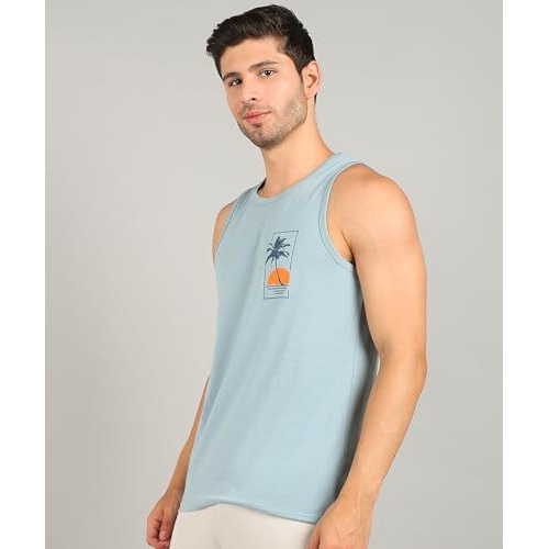 Alan Jones Clothing Men's Cotton Sleeveless Regular Fit T-Shirt (Medium_Powder Blue)