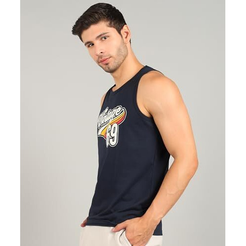 Alan Jones Clothing Men's Cotton Sleeveless T-Shirt (Xl_Navy)