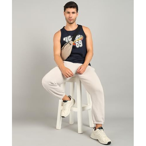 Alan Jones Clothing Men's Cotton Sleeveless T-Shirt (Xl_Navy)