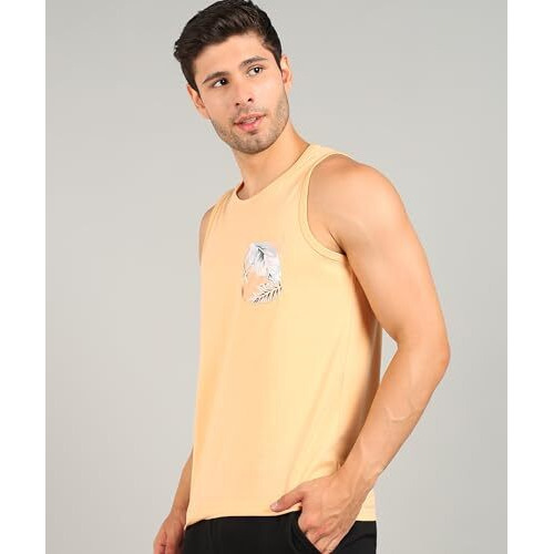 Alan Jones Clothing Men's Solid Cotton Sleeveless T-Shirt (L_Peach)
