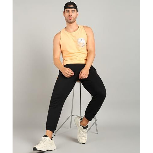 Alan Jones Clothing Men's Solid Cotton Sleeveless T-Shirt (L_Peach)
