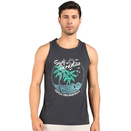 Alan Jones Clothing Men's Cotton Sleeveless T-Shirt (L_Charcoal)