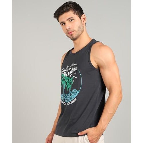 Alan Jones Clothing Men's Cotton Sleeveless T-Shirt (L_Charcoal)