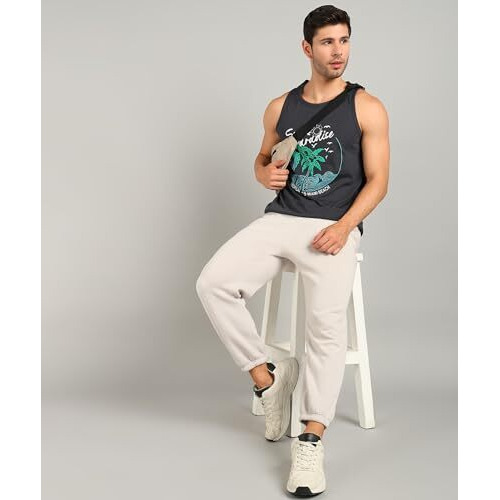 Alan Jones Clothing Men's Cotton Sleeveless T-Shirt (L_Charcoal)