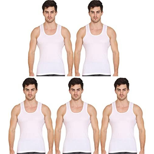 Vip Supreme Men's Sleeveless Cotton Vest (White, 90) Pack Of 5 - Classic Fit, Large